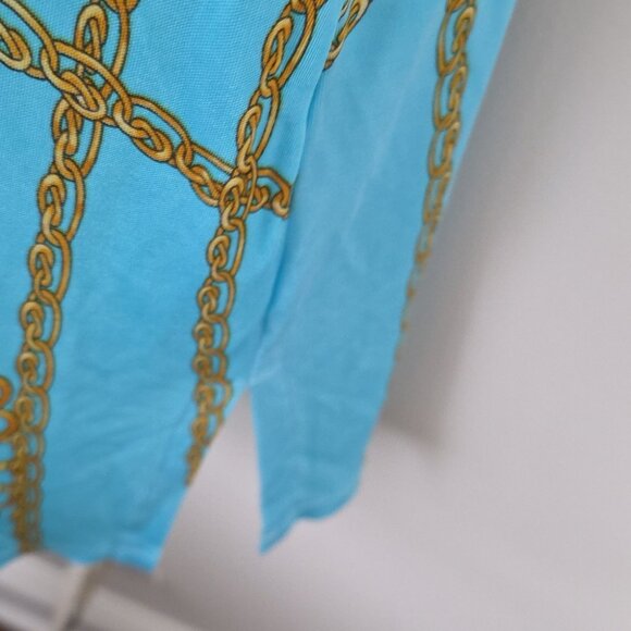 MARYAN MEHLHORN | Beach Dress Blue Gold Chains Sz 12 - Picture 4 of 6